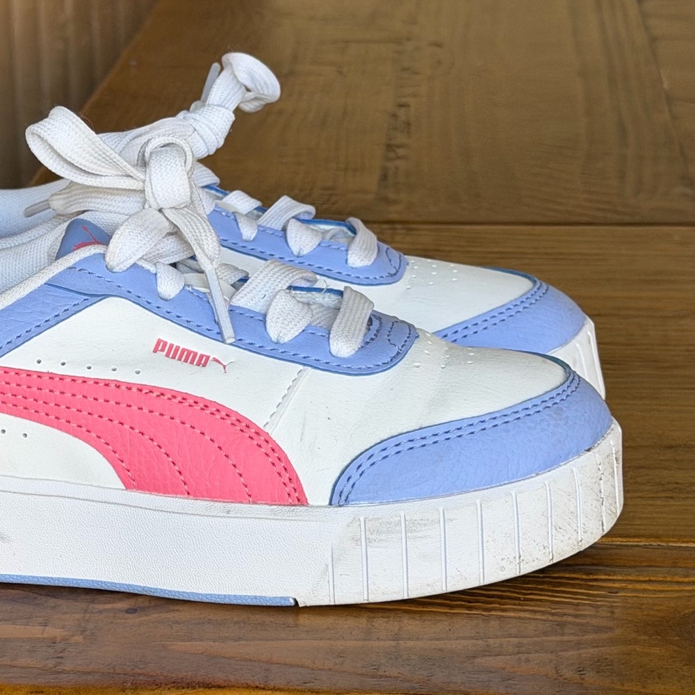 Puma Kids White Sneakers with Pink & Lavender Accents